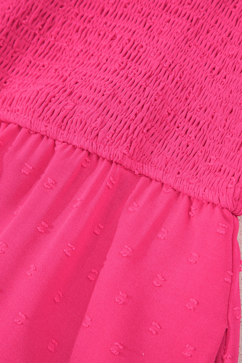 Sachet Pink Swiss Dot Smocked Frilled Neckline Plus Size Dress - Love Salve